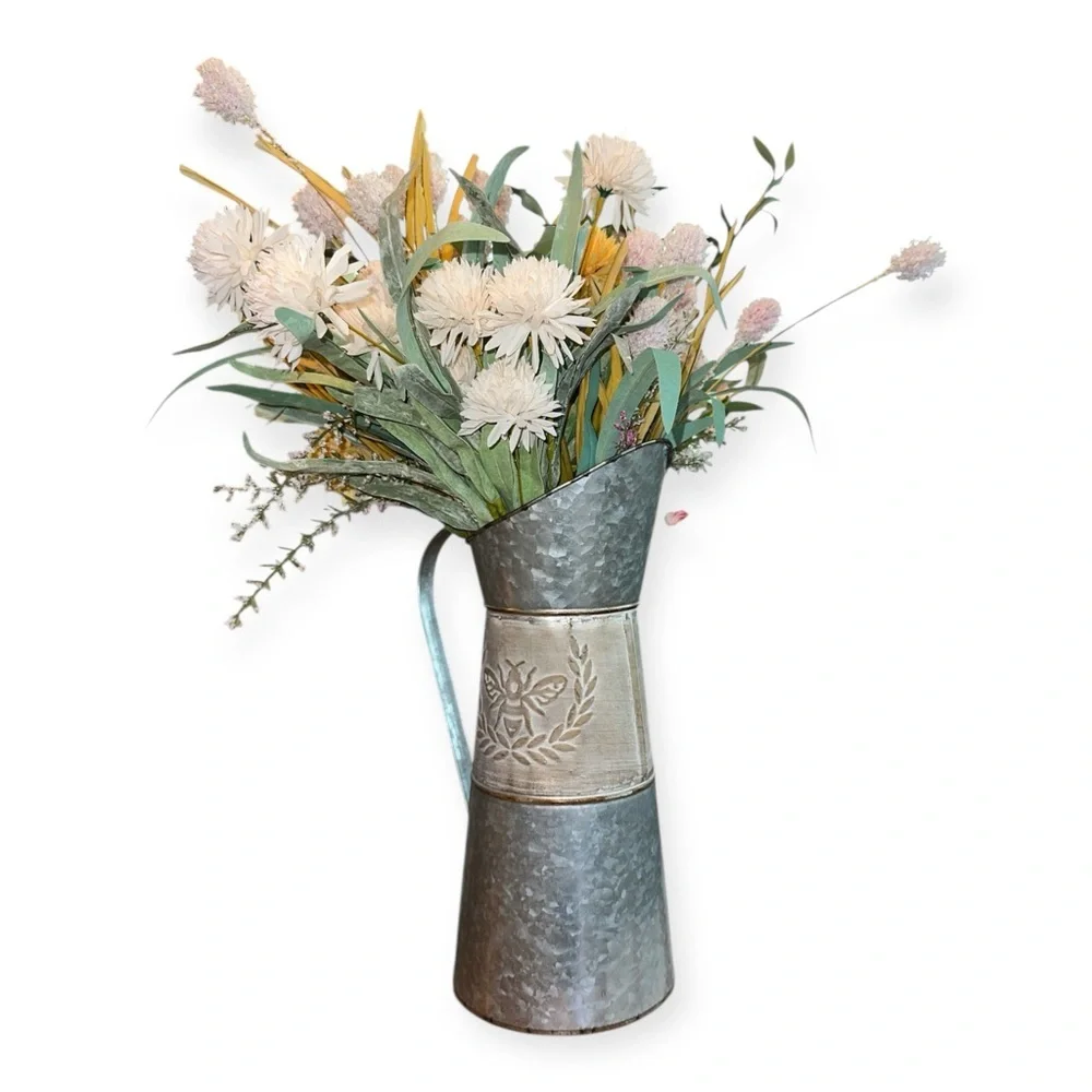 Rustic Metal Vase with beautiful artificial flowers
